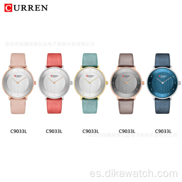 CURREN 9033, reloj de marca famosa, gran oferta, relojes de mujer con banda de cuero, reloj de cuarzo resistente al agua, reloj de pulsera para mujer, venta al por mayor